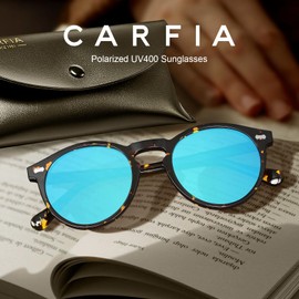 CARFIA Retro Round Polarized Sunglasses for Men Acetate Frame UV400 Driving Sun Glasses
