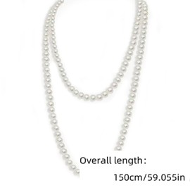 2 Pcs Women's Layered Pearl Necklace Pendant Circular Retro Clavicle Necklace 150CM Long Faux Pearl Strands Necklaces White Pearl Costume Necklace Costume Jewelry Vintage Art Multi Strands Necklace