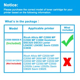 LCL 888636 Black High-Yield Toner Cartridge Replacement for Ricoh 884962 888636 for Ricoh Aficio MP C2000 MP C2500 MP C3000 Gestetner DSC525 DSC530 Lanier LD425C LD430C Savin C2525 C3030 Printer (1PK)