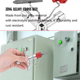HCJspring 2 Pcs 4 Way Cross Key, Zinc Alloy Multifunction Universal Opening Cross Key for Plumbers, Electricians, Train Door Electrical Cupboard Box Elevator water Meter Valve, Silver, HCJad1