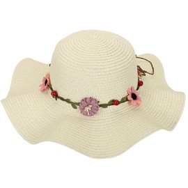White Fang CZ939 Women's Hat, Flower Decoration, Plain, Straw Hat, Large Brim, Stylish, white