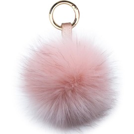 Sqzrpomddy Cute Keychain Pendant Faux Fur Large Fox Fur Pom Pom Keychain Bag Charm Fluffy Fur Ball, han pink