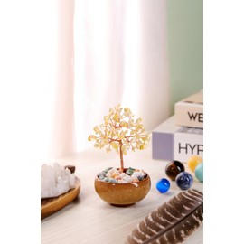 JSDDE Citrine Crystal Tree Reiki Healing Crystals Stone Tree Figurines Tumbled Stones Money Tree Gifts