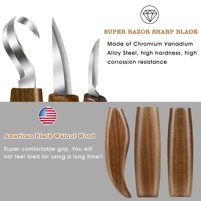 WAYCOM12 PCS Wood Carving Tools Set,Whittling Wood Carving Kit (12