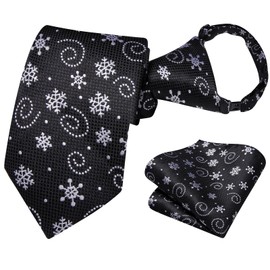 Dubulle Christmas Zipper Ties for Boys Xmas Pattern Color Necktie and Pocket Square Age 8-12 Kids Festival Party,Black White