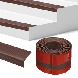 M METERXITY Stair Edge Trim 7FT Vinyl Rubber Stair Nosing Non-Slip Self Adhesive Stair Edge Trim Strips Staircase Step Edge Protector for Indoor/Outdoor Stairs [Brown,0.98 Inch]