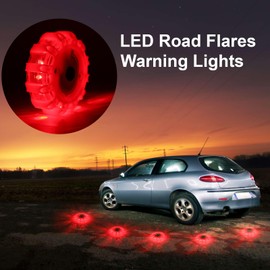 Palmcee 6 Pack LED Road Flares Flashlight, 9 Flash Modes Warning Light Roadside Emergency Disc Beacon Kit with Magnetic Base & Hook Premium Storage Bag for Car Truck Vehicles Boats