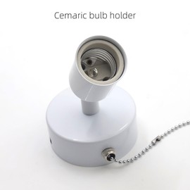 Metal E26 Lamp Socket Replacement with Ceramic Base - 1.5m Pull Chain - Wall Mount - 180° Vertical Adjustment - White Color 1 Pack