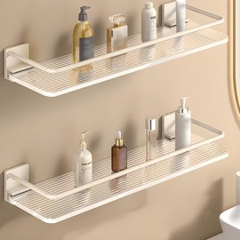 Hualinsyi 2pcs Acrylic Bathroom Shelf，Floating Shelves for Wall No Drilling,White Peel and Stick Wall Mounted Shelves, for Suitable for Bathroom Lavatory, Kitchen, Laundry Room (2)