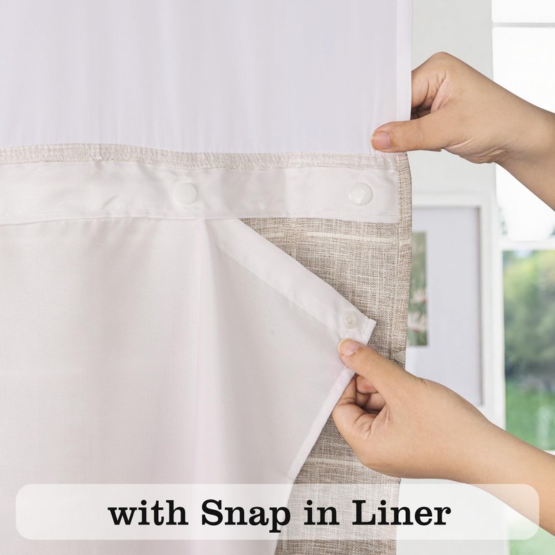 River Dream Farmhouse Linen Textured Shower Curtain with Snap-in Liner