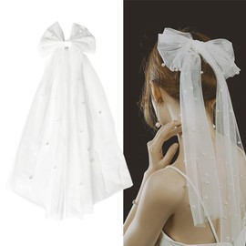 Hair Bow Veil Clip Wedding Veils for Brides White Bridal Veil with Pearls Hair Bow Barrettes Bridal Shower Hair Clips Bachelorette Party Decorations Bride Bridesmaid Veil Bows Hair Accessories