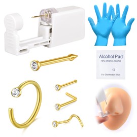 AVYRING 8 Piece Nose Piercing Set, Piercing Gun with Built-in Nose Studs, Painless Self Piercing Kit with 20G Nose Rings and Plugs, Stainless Steel