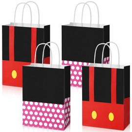 Joottuan 24 Pack Red Mouse Theme Party Favor Goodie Gift Bags Candy Paper Bag with Handle for Kids Birthday Baby Shower Party Decorations Supplies