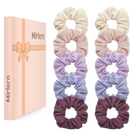 Mirlern 10 Pcs Hair Scrunchies for Women and Girls, Elastic Hair Ties for Thick Curl Hair, Ponytail Holder No Damage, No Crease Hair Bands Soft Cute Hair Accessories (Pink & Purple)