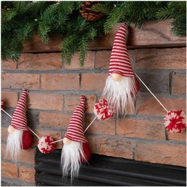 Glitzhome Fabric Christmas Gnome Garland Gnome Banners Christmas Holiday Party Hanging Decorations for Home Fireplace Office Windows Table Wall Christmas Tree, 6 Feet Red and White