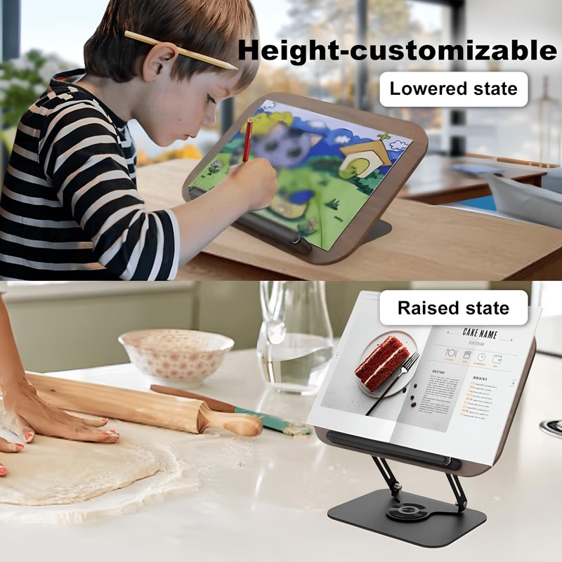 Adjustable Book Stand for Reading with 360° Rotating Base, Foldable