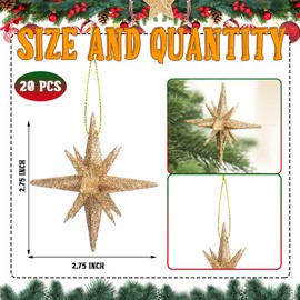 Beeveer 20 Pcs Christmas Bethlehem Star Ornament - 2.75 Inch Glitter Star of Christmas Tree Bethlehem Ornament for Xmas Holiday Party Decor Nativity Scenes