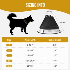 Soft Dog Cone for Dogs After Surgery, Breathable Pet Recovery Collar for Large Medium Small Dogs and Cats, Adjustable Dog Cone Collar, Elizabethan Collar (Black, XL(Neck 16.5“-20.7”))