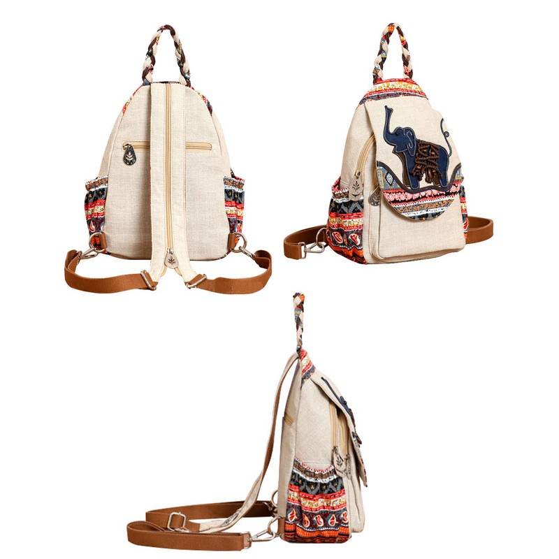 POPUCT Cotton Boho Small Backpack Fashion Hand Knitting Mini Chest