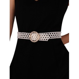 CHIC DIARY Women's Pearl Belt Waist Belt Dress Belt Bridal Belt Elegant Pearl Belt for Wedding Dress, Square buckle