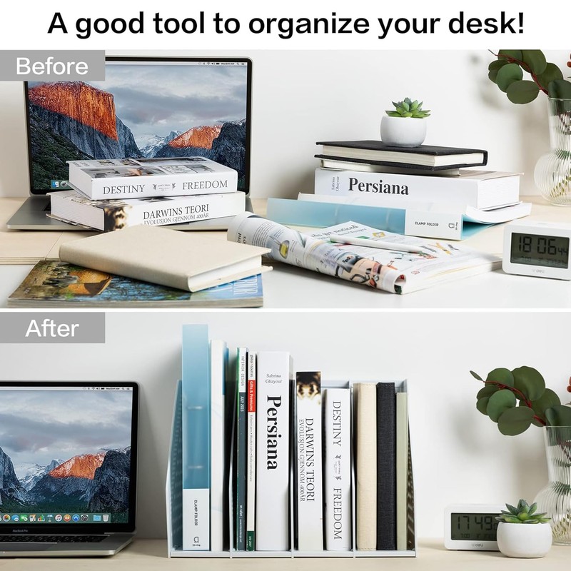 BEANPRECOY Collapsible Magazine File Holder with 4 Compartments, Desktop File