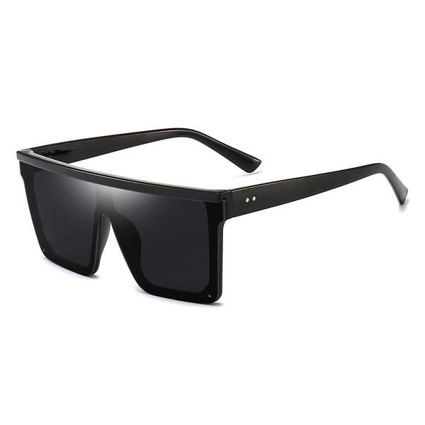 Dollger Square Oversized Sunglasses for Women Men Trendy Fashion Flat Top Big Black Frame Shades Black