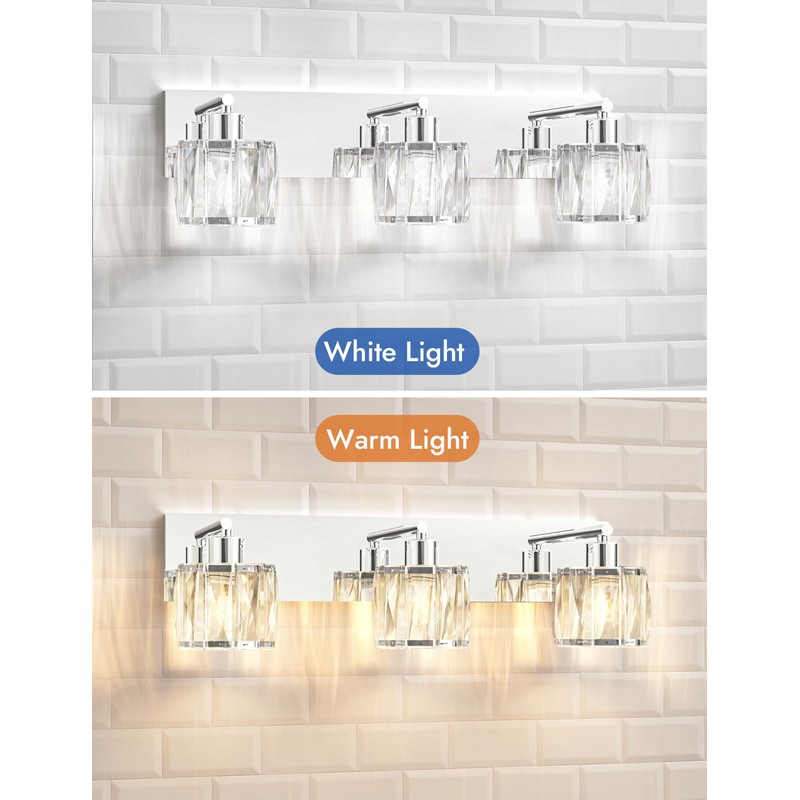 VOLISUN Crystal Vanity Lights - 3 Light Modern Stainless Steel