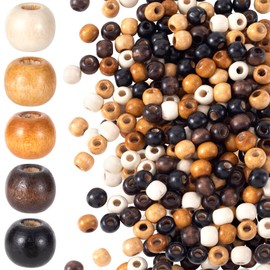 Pndeyo 300pcs Large Hole Wooden Beads for Crafts, Vintage Round Natural Wood Hair Bead, 5 Colors 9x10mm Wooden Loose Spacer Beads for Macrame Necklace Bracelet Hair DIY Craft Handmade Decor