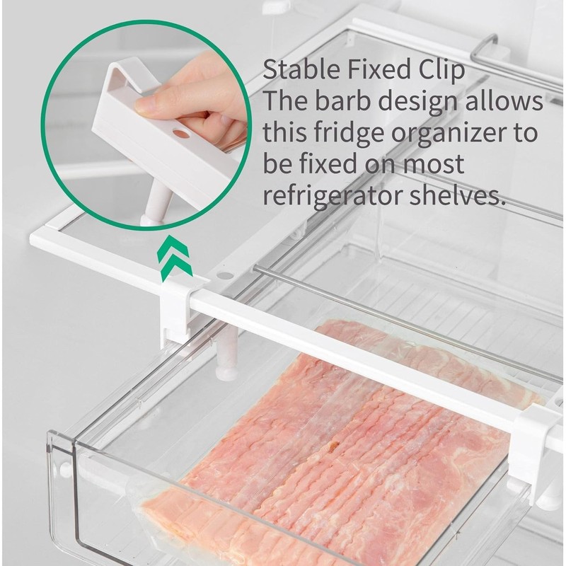 BIINONE Large Fridge Drawer Organizer 14in-20in Upgradation Refrigerator Undershelf Drawer,