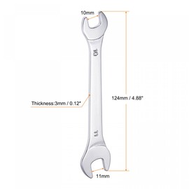 uxcell Thin Open End Wrench, 10mm x 11mm Metric Mirror-Chrome Plated High Carbon Steel, for Household Maintenance and General Repairs