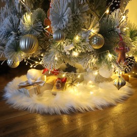 Woolous Christmas Tree Skirt 120 cm Large Christmas Tree Skirt, Luxury Christmas Tree Skirts Made of Sheepskin Faux Fur for Christmas Decorations Indoor Tree Skirt (White)