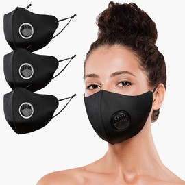 (Pack of 3) Face Mask Protective with Breathing Valve Filter, Washable, Reusable, Lightweight, Face Bandanas for Daily Wear, Men, Women, Teens, Outdoor, Cycling