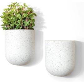 LA Jolie Muse Wall Hanging Planters for Indoor Plants，Hanging Flower Pots for Air Plants Succulent, Set of 2, 5.7L*4.1W*7H, Speckled White