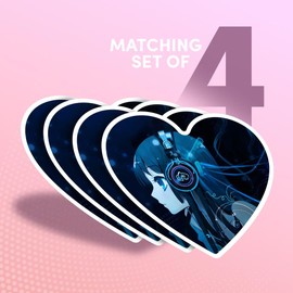 Vinyl Heart Stickers (Set of 4) 10cm - Anime Girl Headphones Technology for Laptops, Tablets, Luggage, Scrap Booking, Fridges #50098