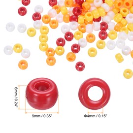 QUARKZMAN Pony Beads Set of 1000 Pony Beads Bracelets 6 x 9 mm 4 Colours Bulk Plastic Barrel Beads Red Yellow Orange White for Necklace Key Ring Jewellery Making