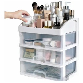 Caja Cosmetiquera Organizador Maquillaje Mujer 3 Cajones Blanco