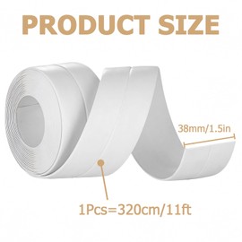 Honitra 2 Roll White Caulk Strip, 1.5" x 10.5Ft Self Adhesive Caulk Tape with 2 Pcs Caulking Tool and 1 Glue, Waterproof Caulking Sealing Tape for Kitchen Toilet Bathroom Sink Basin Edge Protector