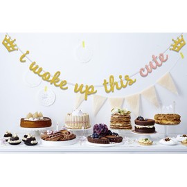 I Woke Up This Cute Banner,Crown Cute 1st Birthday Party Decor,Baby Kid'S Baby Shower Gender Reveal Party Decorations Supplies Rose Gold & Gold
