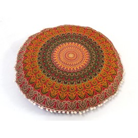 Large Round seat Floor Cushion Chair Ottoman Cover Pouf Pillow Meditation Floor Cushions for Adults Seating pouffe Ottoman Throw Covers Craft Room Furniture Sitting Cover 22 Inches Red Yellow