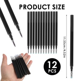 Pack of 12 Compatible Erasable Refills for Pilot Frixion Rollerball Pen, Erasable Rollerball Refills with Thermosensitive Ink, Replaceable 0.7 mm Tip in Black for Notes and Homework