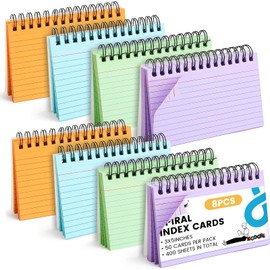 Koogel 400PCS Index Cards 3x5 With Rings, Colored Spiral Index Cards with Waterproof Cover for Back to School, Heavy Weight Notecard with Ring for Studying Learning Memory College Supplies, 4 Colors