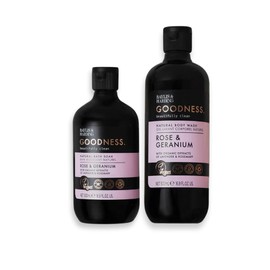 Baylis & Harding Goodness Body Wash, Rose & Geranium Scent. Natural Body Wash & Bath Soak Set, 98% Naturally Derived, Dermatologist Approved, Vegan.
