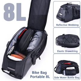 Rarapop Rear Bike Rack Bag, 8L Water Resistant Bicycle Bag for Road and Mountain Bikes, Bicycle Trunk Pannier with Shoulder Strap for Commuter Travel Outdoor