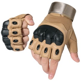 WTACTFUL Motorcycle Half Finger Gloves Men Summer Fingerless Cycling Gloves Motorcycle Gloves Motorcycle Racing Motorcross Tactical Airsoft Paintball Brown M P10