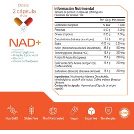 ETERNAL NUTRITION NAD+ Puro con Trimetilglicina y Ácido Alfa Lipoico (200 Cápsulas) | Precursor NMN y NR | 100 Porciones · 1300 mg | Energía Celular, Metilación, Sirtuinas y Longevidad Mitocondrial