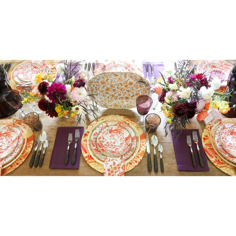 Caspari Gilded Porcelain Coral Dinner Plates - 8 Per Package