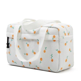 ZOEMTIU Makeup bag Large Cosmetic bags for women,Corduroy Zipper Pouch Travel Bag cute Toiletry bag with Handle(Orange,Flower)