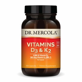Dr. Mercola Vitamins D3 & K2 Dietary Supplement, 90 Servings (90 Capsules), Supports Heart Health, Immune Support, Non GMO, Soy Free, Gluten Free
