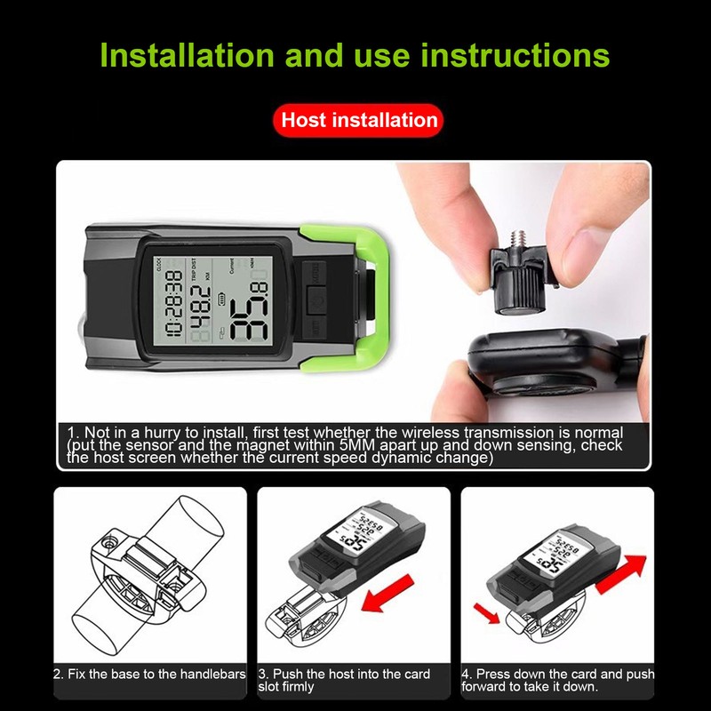 Wireless Bike Computer LCD Backlit Display Waterproof Bike Speedometer Odometer