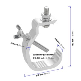 KOHAND 8 Pack Stage Light Clamp Hook, Aluminum Alloy Truss C-Clamp, Heavy Duty Stage Lights Truss Clamp for DJ Lighting Par Lights, Fit for 1.18-2 Inch OD Tube/Pipe, Silver